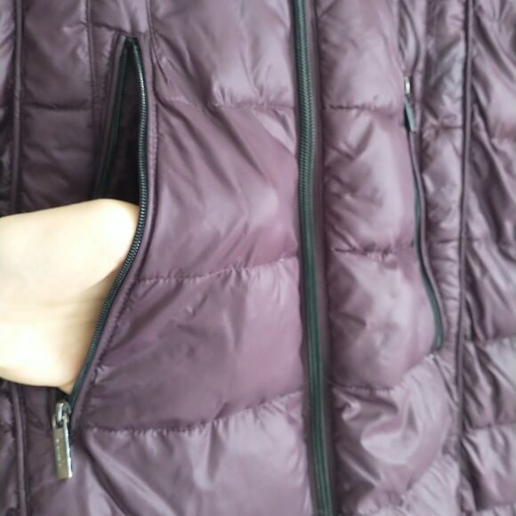 Donna Karan DKNY Packable Down Quilted Coat Jacket Womens M Purple Hood Zip - Picture 4 of 12